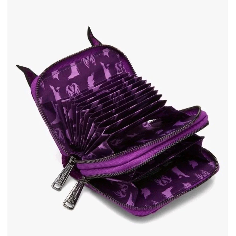 NWT Loungefly‎ Disney Sleeping Beauty Purple Velvet Maleficent Accordion Wallet